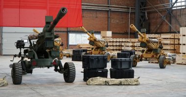 Several 105-millimeter BORAN howitzers are seen at the MKE facilities, unknown location, Türkiye, Nov. 16, 2023. (AA Photo)