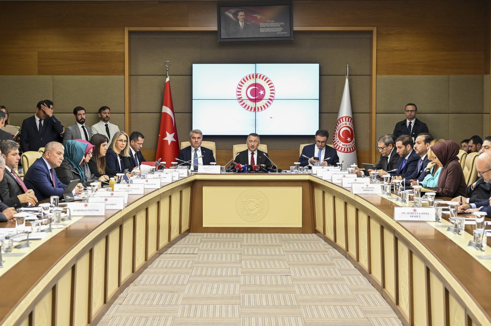 Parliament&#039;s foreign affairs commission head Fuat Oktay chairs a meeting in Ankara, Türkiye, Nov. 16, 2023. (AA Photo)
