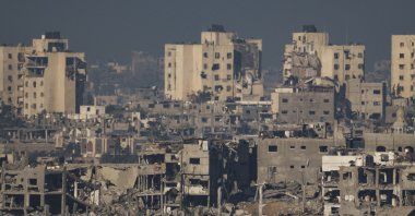 Remains of buildings destroyed by Israeli strikes are seen in the Gaza Strip, Palestine, Nov. 16, 2023. (AP Photo)