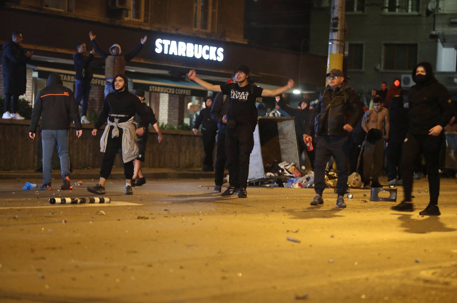 Protesters clash with police outside the Vassil Levski Stadium during the UEFA Euro 2024 Group G qualification football match between Bulgaria and Hungary, Sofia, Bulgaria, Nov. 16, 2023. (AFP Photo)