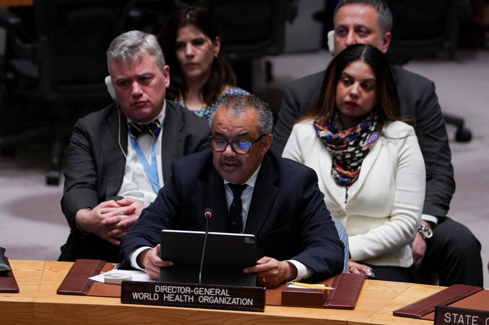 Director-General of the World Health Organisation (WHO) Dr. Tedros Adhanom Ghebreyesus attends a meeting of the United Nations Security Council on the conflict between Israel and Hamas, at U.N. headquarters in New York, U.S., Nov. 10, 2023. (Reuters Photo)