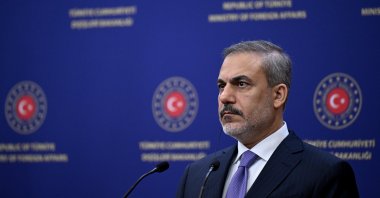 Foreign Minister Hakan Fidan attends a joint news conference with Bosnian counterpart (not pictured) in Ankara, Türkiye, Nov. 16, 2023. (AA Photo)