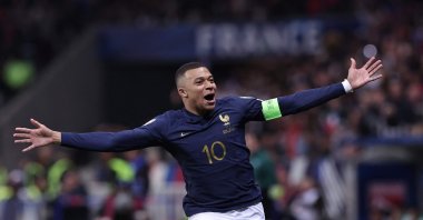 France&#039;s Kylian Mbappe celebrates after scoring a goal during the UEFA EURO 2024 Group B qualifying football match between France and Gibraltar at the Allianz Riviera stadium, Nice, France, Nov. 18, 2023. (AFP Photo)