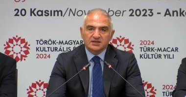 Türkiye&#039;s Culture and Tourism Minister Mehmet Nuri Ersoy speaks during the meeting, Ankara, Türkiye, Nov. 20, 2023. (DHA Photo)
