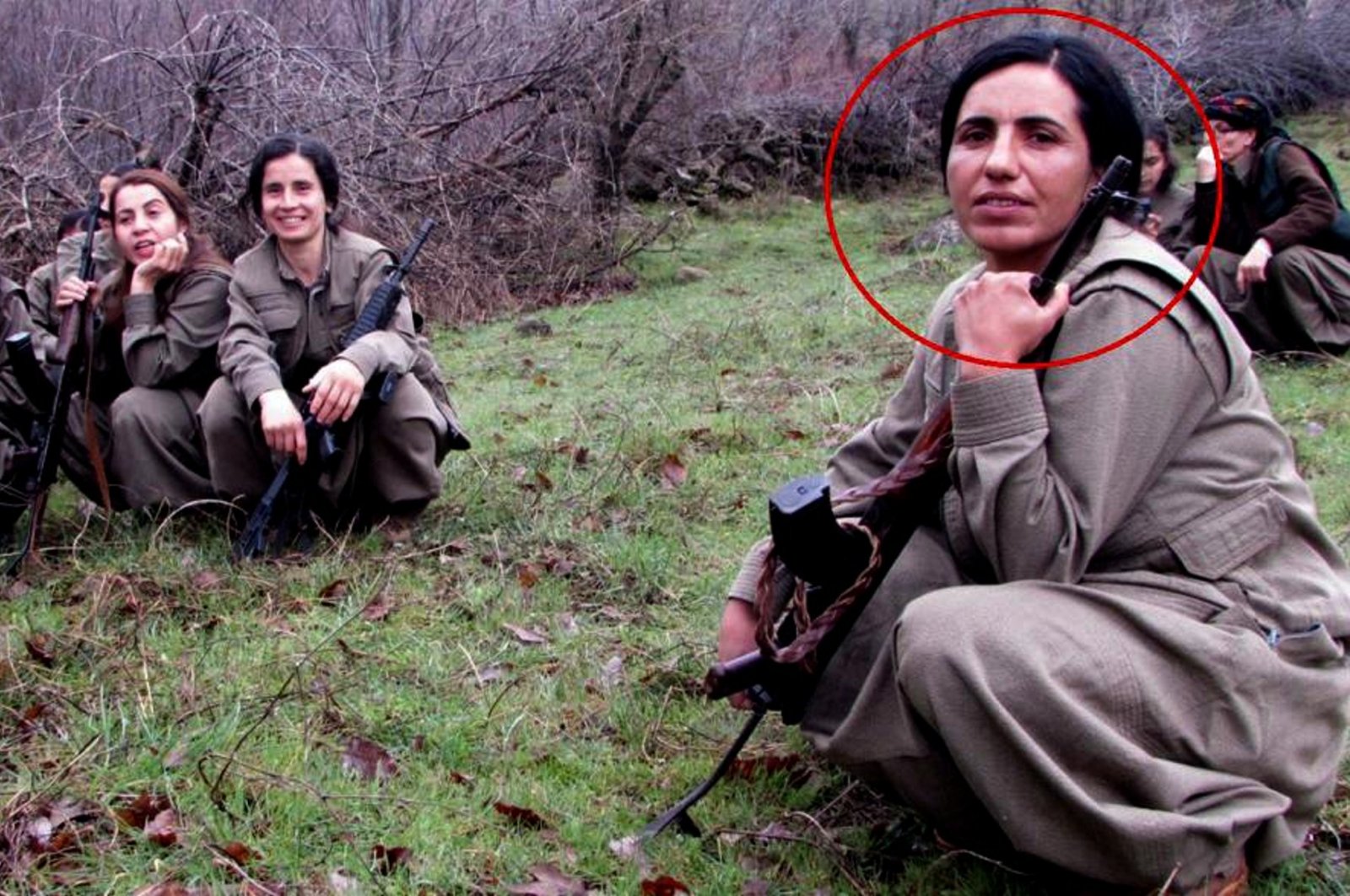 Gülsüme Doğan, (R) code-named &quot;Jiyan Mardin,&quot; poses with other PKK terrorists in an unknown location in this handout photo from Türkiye’s National Intelligence Organization (MIT). 