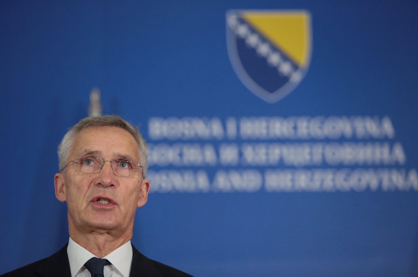 NATO Secretary-General Jens Stoltenberg addresses the media during his visit to Sarajevo, Bosnia-Herzegovina, Nov. 20, 2023. (Reuters Photo)