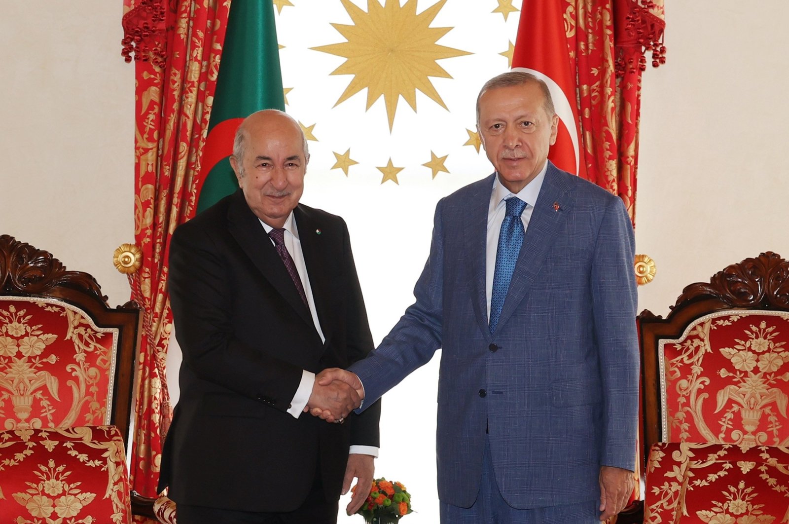 President Recep Tayyip Erdoğan (Right) meets with his Algerian counterpart Abdelmadjid Tebboune, in Istanbul, Türkiye, July 22, 2023. (AA File Photo)