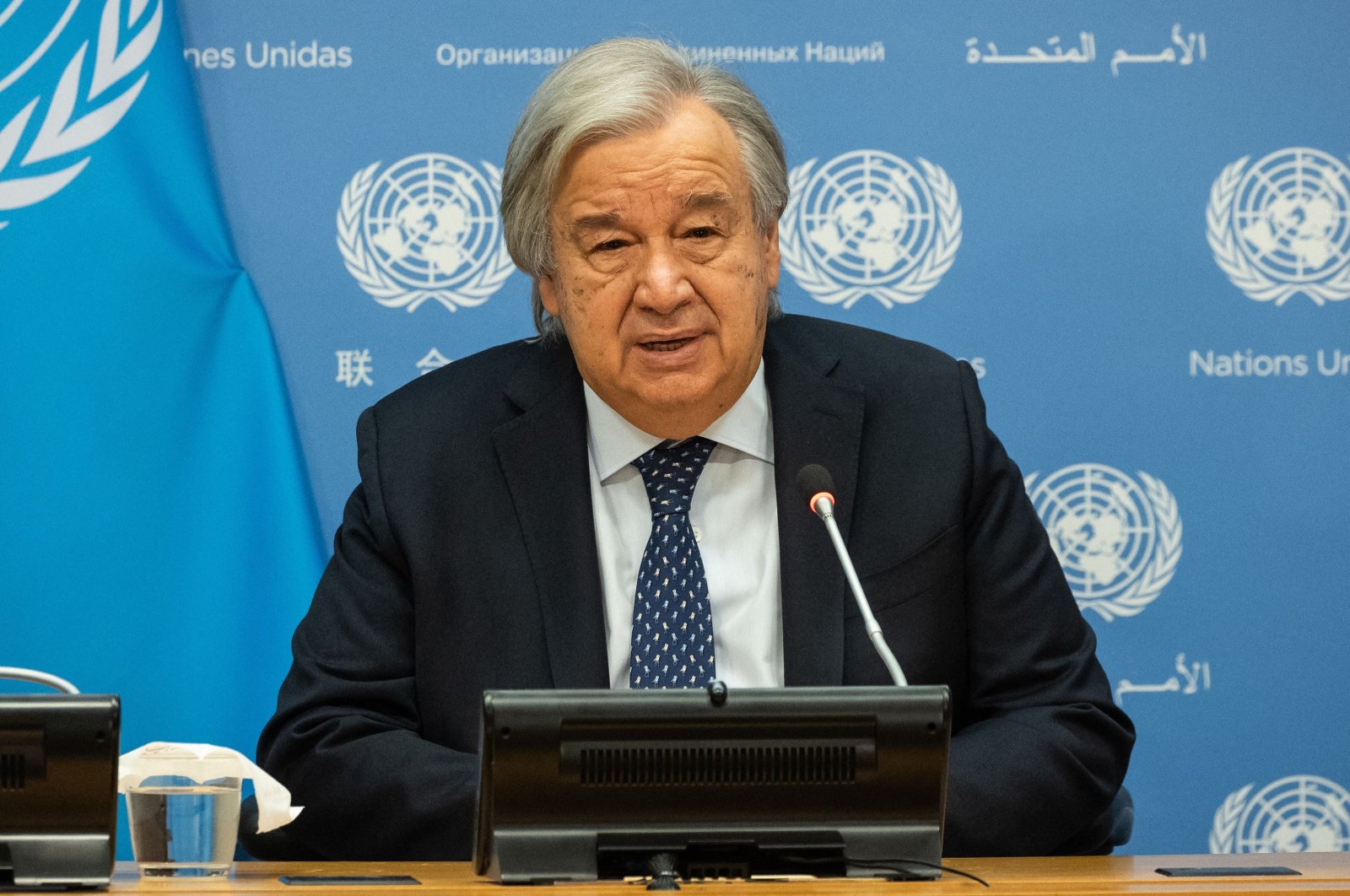 UN Secretary-General Antonio Guterres delivers remarks during a security council open debate on the maintenance of international peace and security at UN headquarters in New York on Nov. 20, 2023. (AFP Photo)