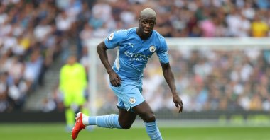 Ex-Manchester City defender Benjamin Mendy runs with the ball during the Premier League match against Tottenham Hotspur, Tottenham Hotspur Stadium, London, U.K., Aug. 15, 2021. (Getty Images Photo)