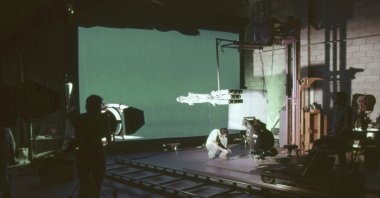 The special effects team films spaceship models during the production of "Star Wars: Episode IV - A New Hope," 1977. (Getty Images Photo)