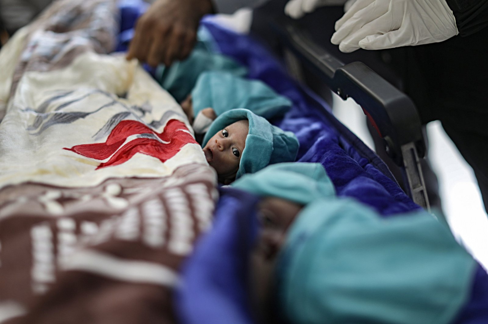 Health personnel prepare premature babies to be transferred to Egypt after they were evacuated from Gaza’s Al-Shifa hospital due to Israeli raids at the Emirates Crescent Hospital in Rafah, southern Gaza, Palestine, Nov. 20, 2023. (EPA Photo)