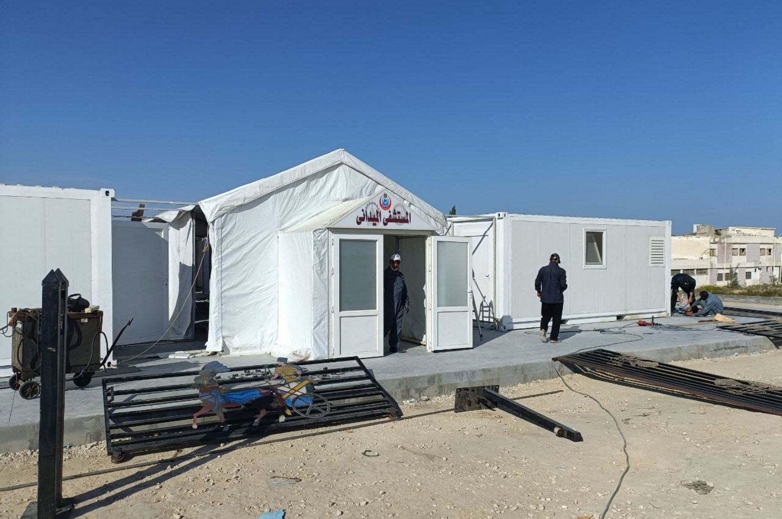 The construction of a field hospital has started in Sheikh Zuweid on the Egyptian side to treat wounded transported from the Gaza Strip, Egypt, Oct. 31, 2023 (AA Photo)