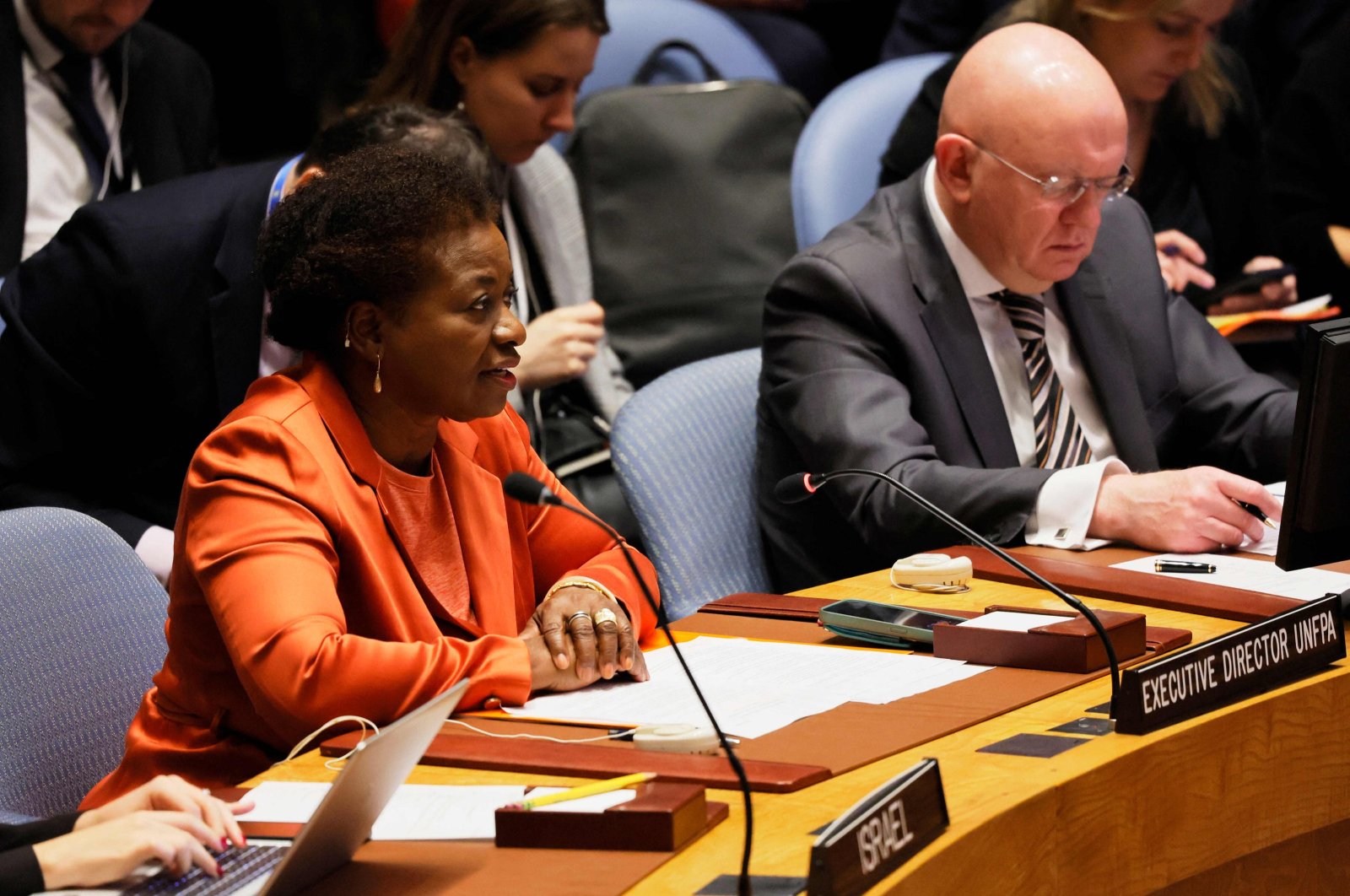 U.N. Population Fund (UNFPA) Executive Director Natalia Kanem speaks during a U.N. Security Council meeting on the Israel-Palestine conflict, U.N. headquarters, New York City, U.S., Nov. 22, 2023. (Getty Images via AFP)