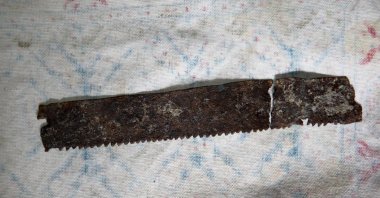 Ancient saw discovered during excavations at Hattusha, in Çorum province, Nov. 22, 2023. (AA Photo)