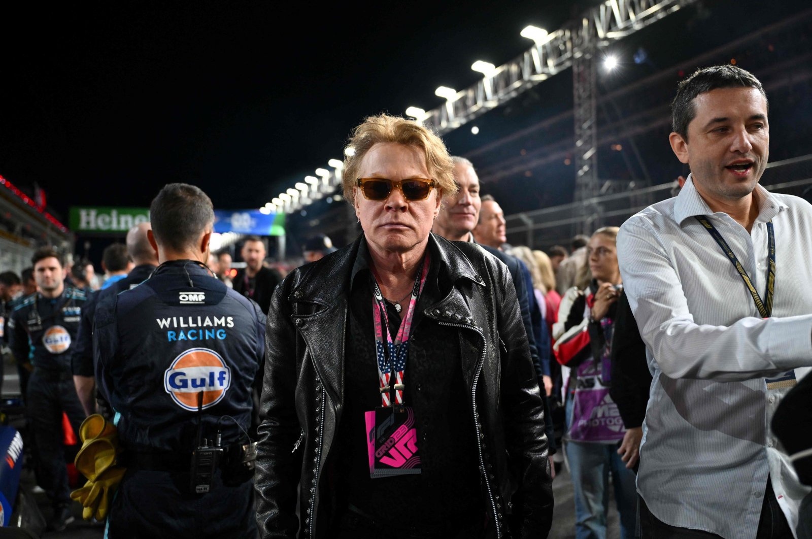 Singer Axl Rose tours the grid before the start of the Las Vegas Formula One Grand Prix, Las Vegas, Nevada, U.S., Nov. 18, 2023. (AFP Photo)