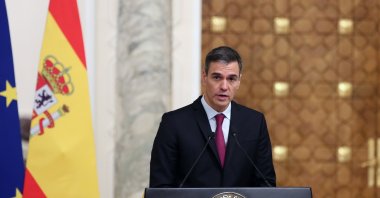 Spanish Prime Minister Pedro Sanchez speaks during a joint press conference with the Egyptian president following their meeting at the Ittihadia Presidential Palace in Cairo, Egypt, Nov. 24, 2023. (EPA Photo)