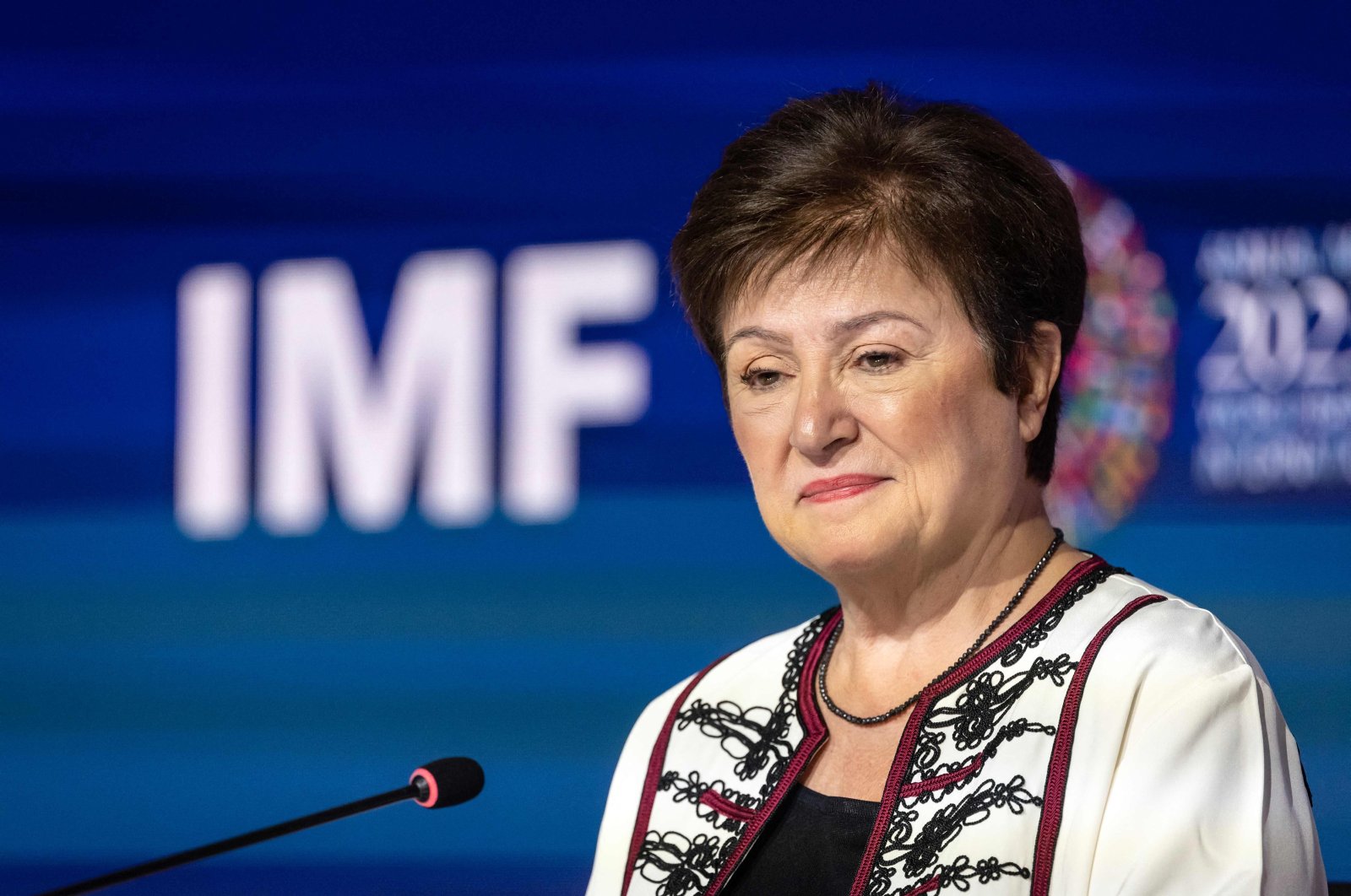 IMF Managing Director Kristalina Georgieva attends the annual meetings of the International Monetary Fund and the World Bank Group, Marrakesh, Morocco, Oct. 12, 2023. (AFP Photo)