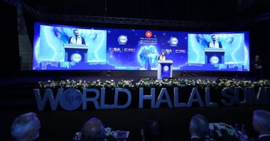 One of the speakers delivers a speech during the 9th World Halal Summit, Istanbul, Türkiye, Nov. 26, 2023. (Daily Sabah Photo)