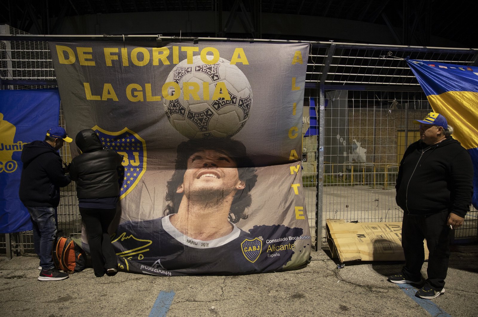 Boca Juniors fans pay respect to the late Diego Maradona&#039;s picture, Argentina, Nov. 25, 2023. (AA Photo)