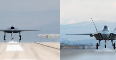 This combination of photos shows Türkiye's new combat drone, Anka-3 (L), and the fifth-generation combat aircraft KAAN. (Photos by AA)
