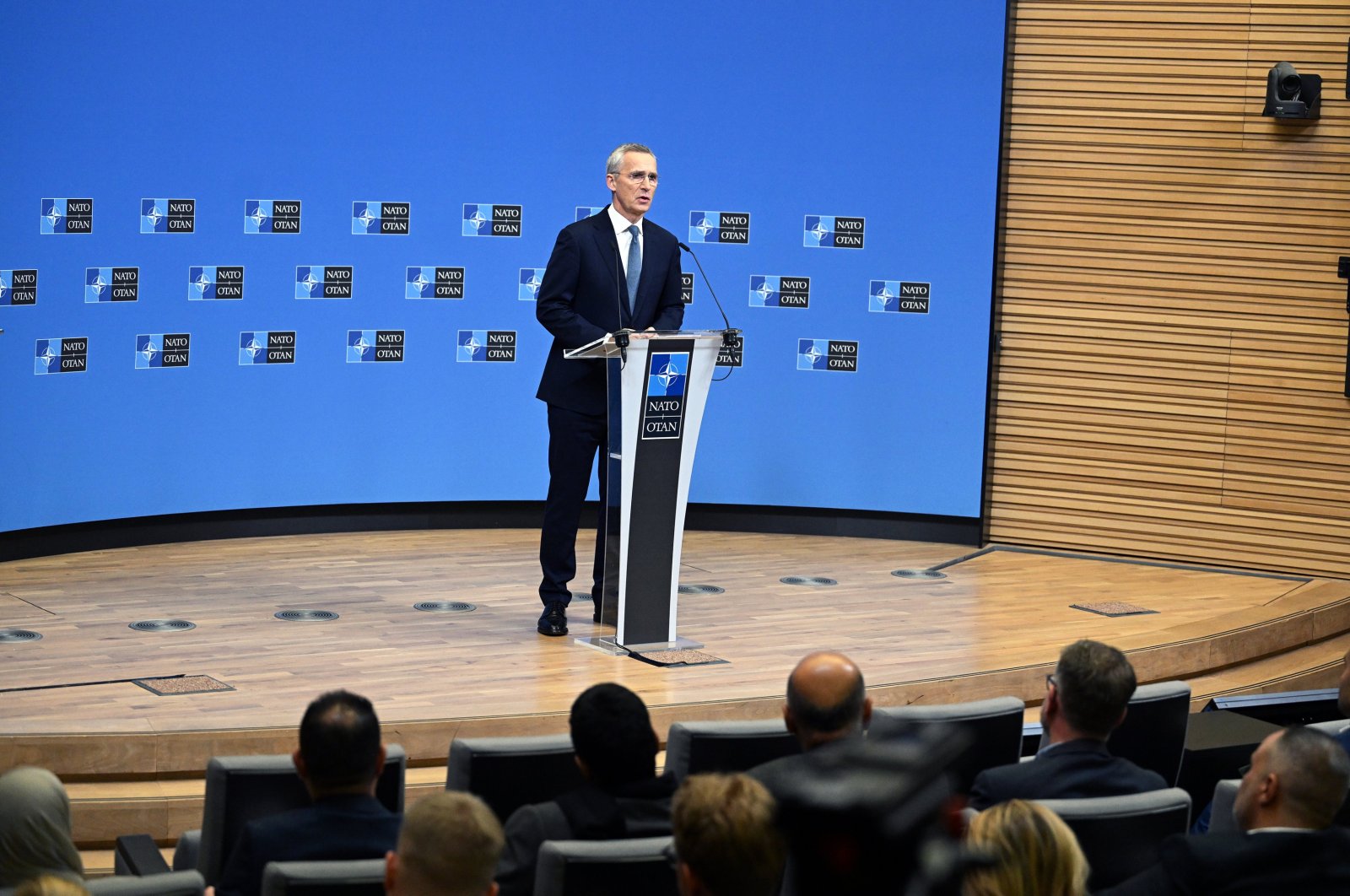 NATO Secretary-General Jens Stoltenberg speaks at the news conference, Brussels, Belgium, Nov. 27, 2023. (AA Photo)