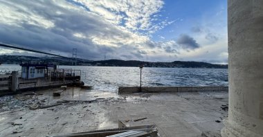 A general view of the damage in the courtyard of Grand Mecidiye Mosque caused by the southwestern wind, Istanbul, Türkiye, Nov. 28, 2023. (AA Photo)