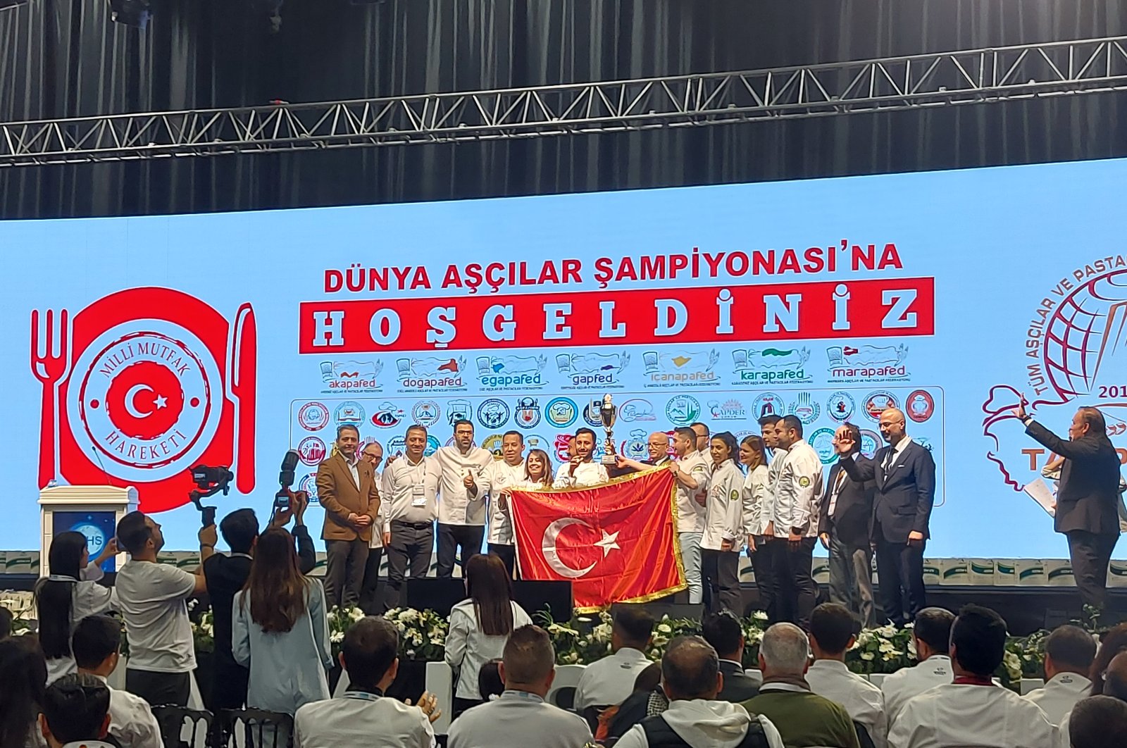 Turkish team wins the trophy at the World Chefs Cup, which is held as part of the World Halal Summit and Halal Expo, Istanbul, Türkiye, Nov. 26, 2023. (Daily Sabah Photo)