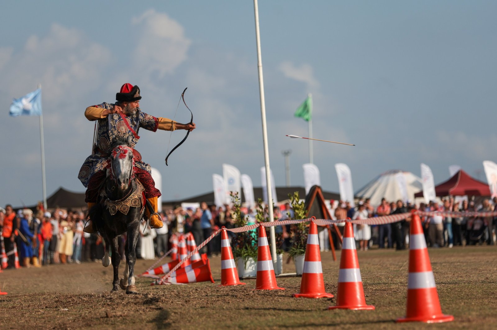 A mounted archer in action during the 2nd International Antalya Yoruk Turkmen Festival, Antalya, Türkiye, Nov. 3, 2023. (AA Photo)