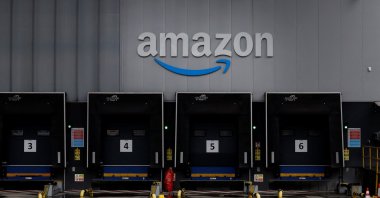 The logo of U.S. online retailer Amazon is displayed at a logistics center in Trapagaran, northern Spain, Nov. 22, 2023. (Reuters Photo)