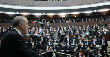 President Recep Tayyip Erdoğan speaks at the party&#039;s meeting, in the capital Ankara, Türkiye, Nov.29, 2023. (AA Photo)