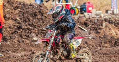Seven-year-old Turkish rider, Ahmet Hasan Yıldız, in action during his training, Kocaeli, Nov. 29, 2023. (IHA Photo)