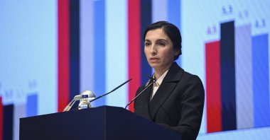 Central Bank of the Republic of Türkiye (CBRT) Governor Hafize Gaye Erkan delivers a speech during a meeting at the Istanbul Chamber of Industry, in Istanbul, Türkiye, Nov. 29, 2023. (AA Photo)