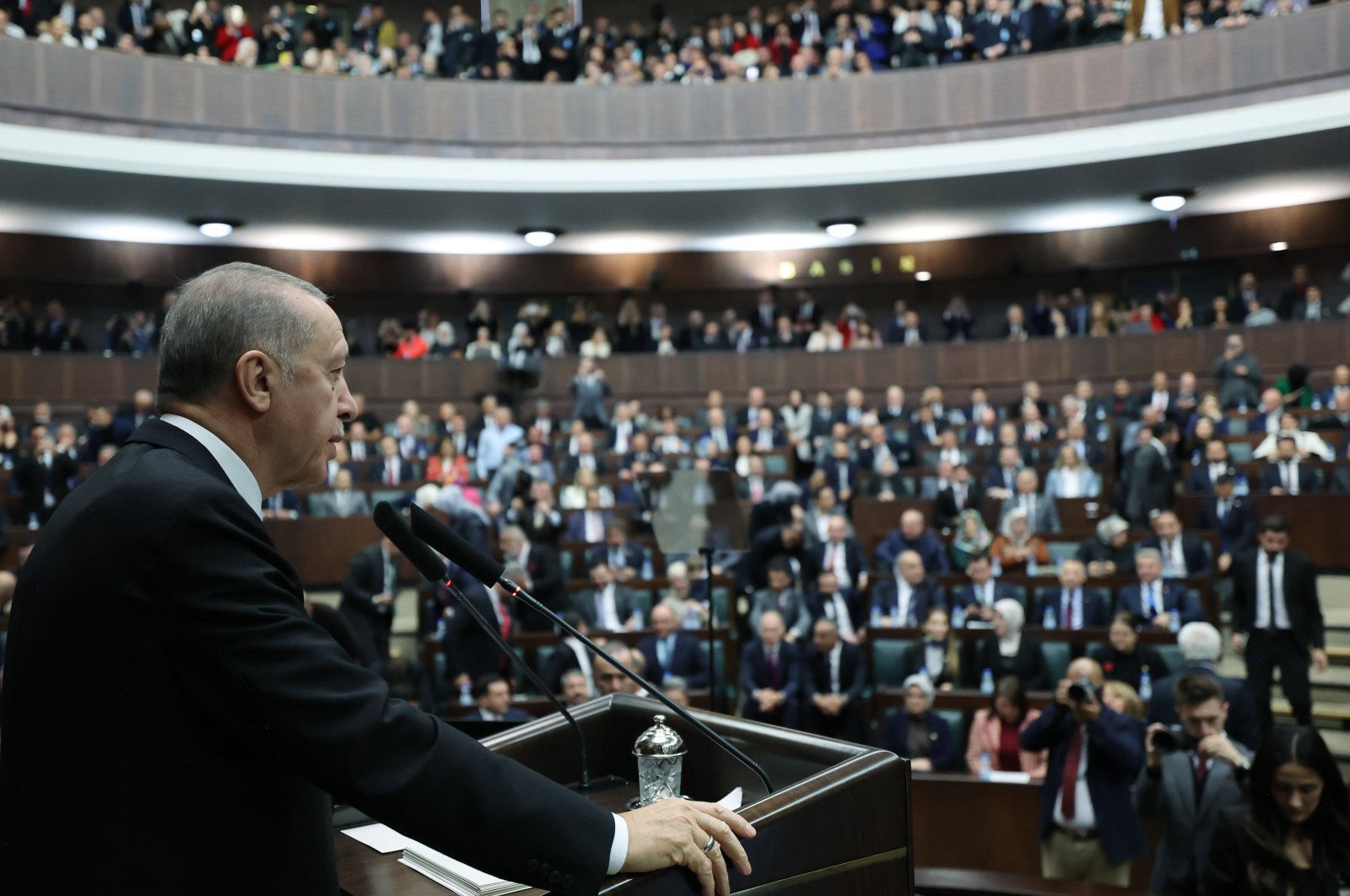 President Recep Tayyip Erdoğan speaks at the party&#039;s meeting, in the capital Ankara, Türkiye, Nov.29, 2023. (AA Photo)