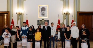 Governor Davut Gül meets with children in the governor's office building, Istanbul, Türkiye, Nov. 30, 2023. (AA Photo)