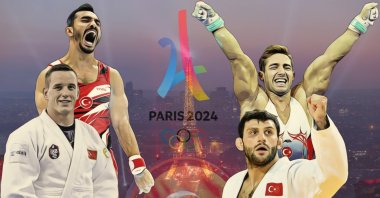 The illustration shows Turkish athletes (L-R) Mihael Zgank, Ferhat Arıcan, Vedat Albayrak and İbrahim Çolak. (Illustration by Kelvin Ndunga)