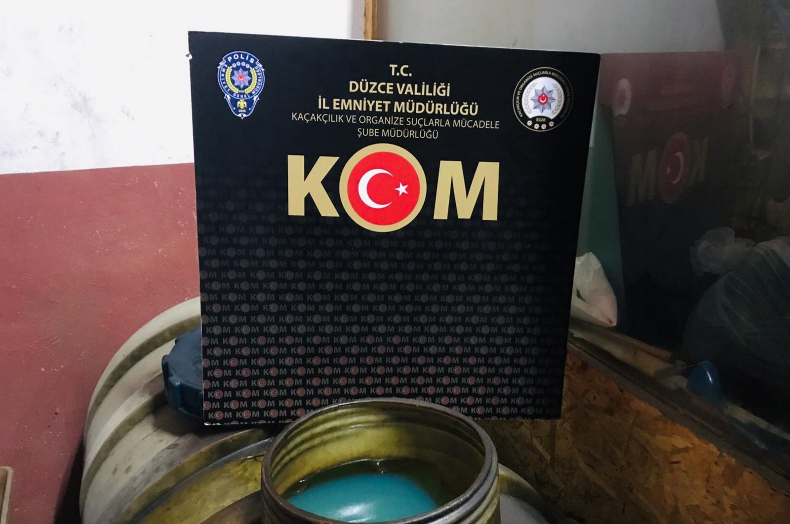 Eight hundred liters of smuggled fuel were seized in Düzce, Türkiye, Nov. 30, 2023. (AA Photo)
