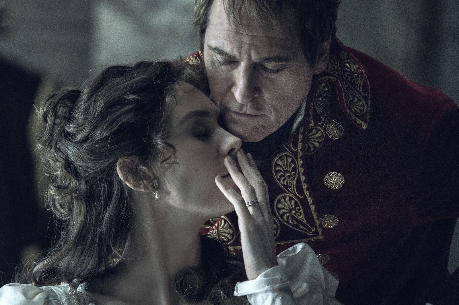 This image released by Apple TV  shows Vanessa Kirby, left, and Joaquin Phoenix in a scene from &quot;Napoleon.&quot; (AP Photo)