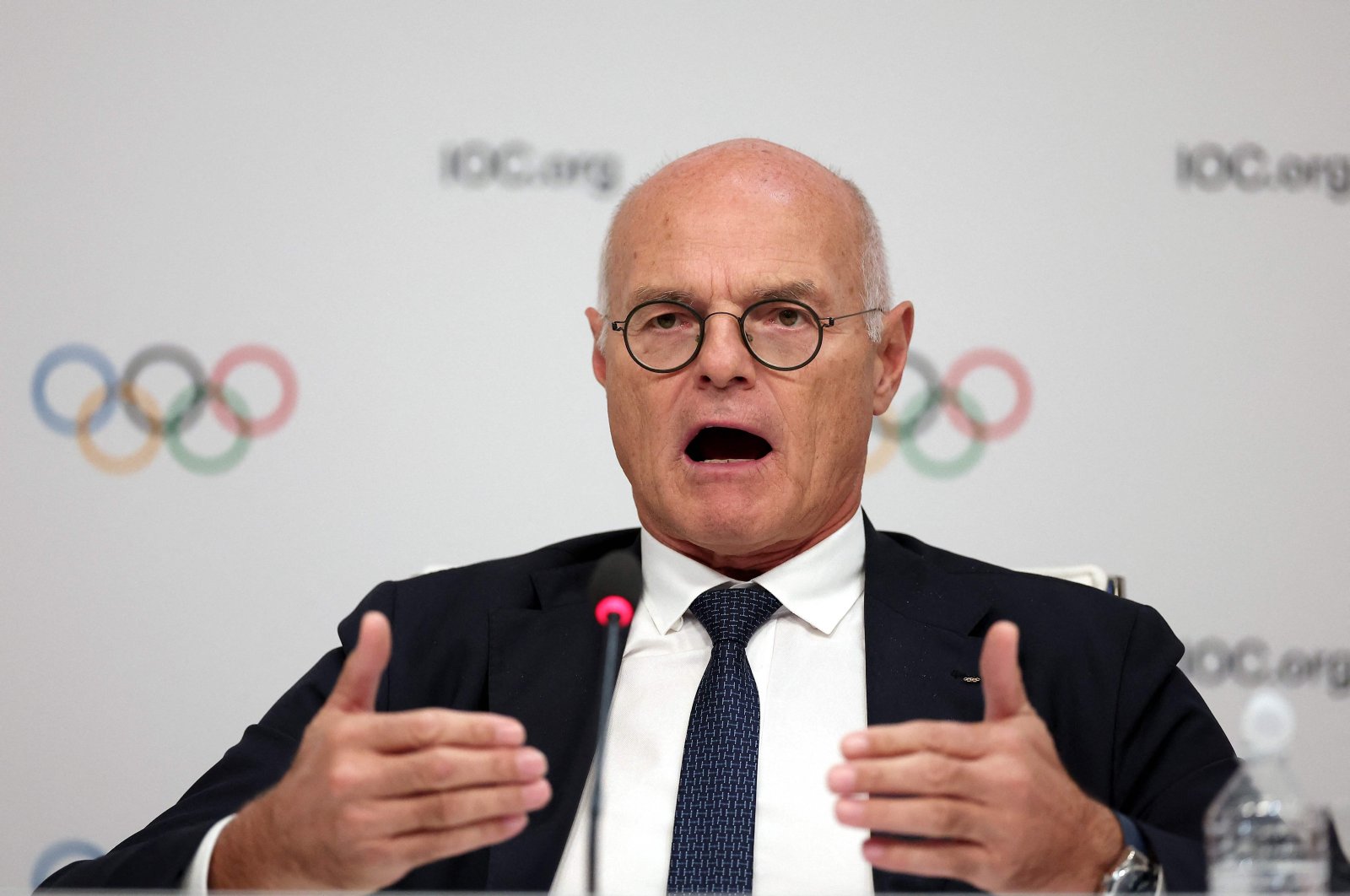 IOC member and Advisory Board Member Karl Stoss of Austria gestures during a press conference after an International Olympic Committee (IOC) Executive Board committee meeting, Paris, France, Nov. 29, 2023. (AFP Photo)