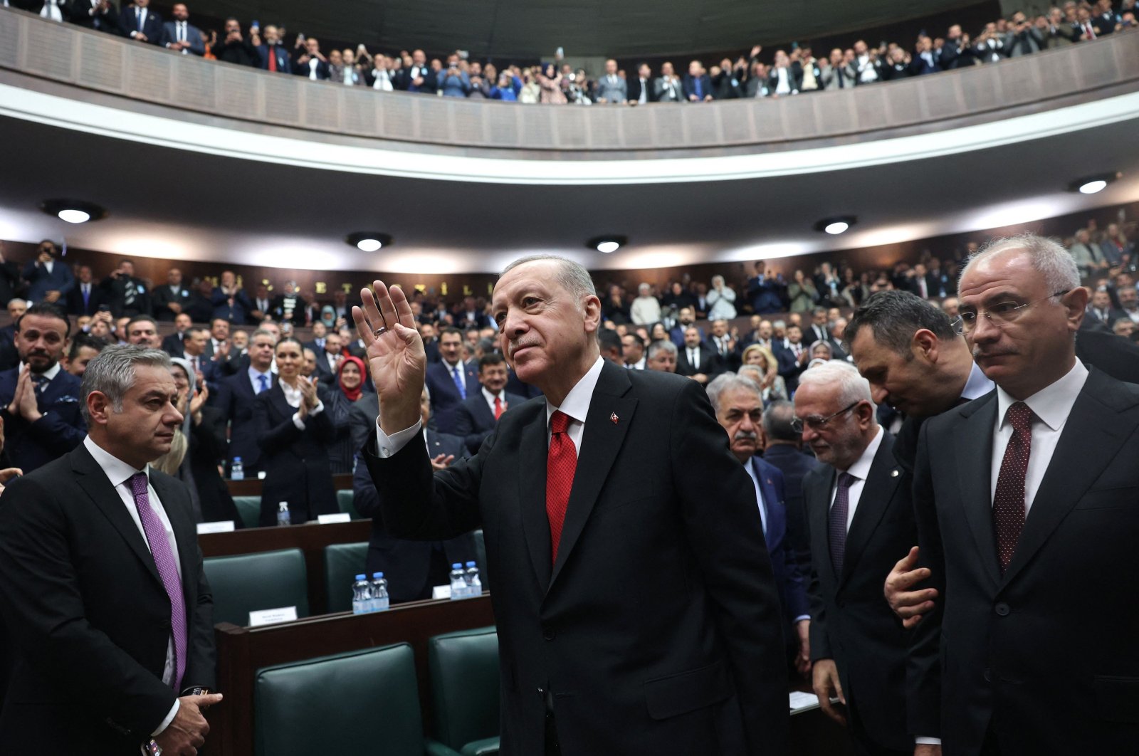 President Recep Tayyip Erdoğan attends his party&#039;s group meeting at the Turkish Grand National Assembly in Ankara, Türkiye, Nov. 29, 2023. (AFP Photo)