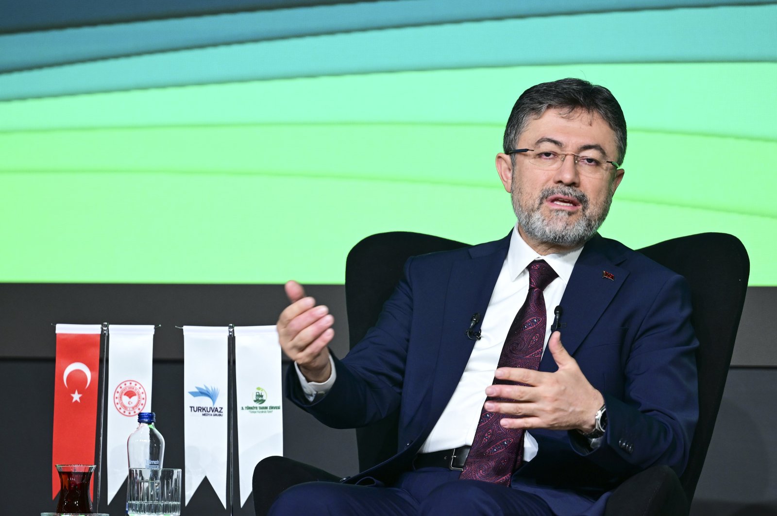 Agriculture and Forestry Minister Ibrahim Yumaklı speaks during an event held in Turkuvaz Media Center, Istanbul, Türkiye, Dec. 1, 2023. (AA Photo)