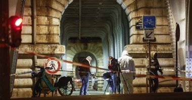French investigators at the scene following a knife attack in Paris, France, Dec. 3, 2023. (EPA Photo)