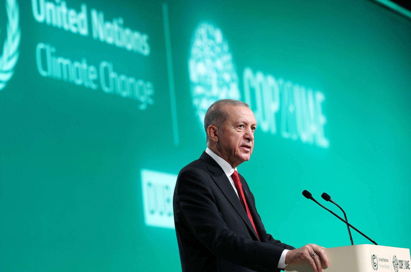 President Recep Tayyip Erdoğan speaks at the COP28 climate summit in Dubai, United Arab Emirates, Dec.1, 2023 (DHA Photo)
