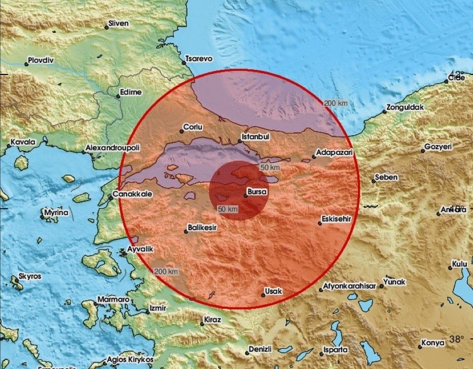 The quake, centered in the Marmara Sea, was also felt across nearby megapolis Istanbul. (Photo courtesy of European-Mediterranean Seismological Centre)