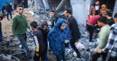 Palestinians check the damages after an Israeli strike in Rafah, southern Gaza Strip, Palestine, Dec. 3, 2023. (AFP Photo)
