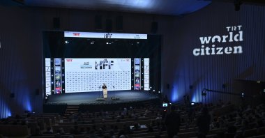 TRT World Citizen Humanitarian Film Festival&#039;s stage at Atatürk Cultural Center, Istanbul, Türkiye. Nov. 4, 2023. (AA Photo)