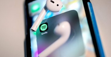 This illustration photo shows the Spotify logo on a smartphone in Washington, D.C., U.S., Jan. 31, 2022. (AFP Photo)