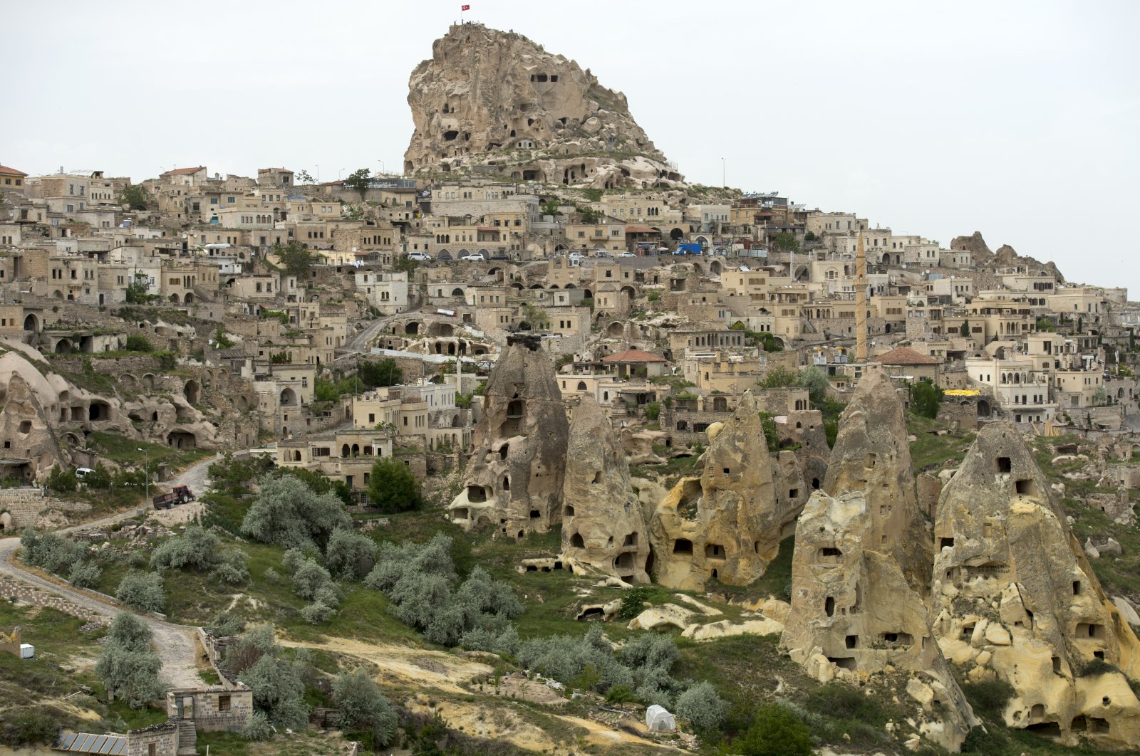 Uçhisar is a small town that once hosted underground cities in Nevşehir province, in the central Anatolia region, Türkiye, May 13, 2016. (Getty Images Photo)