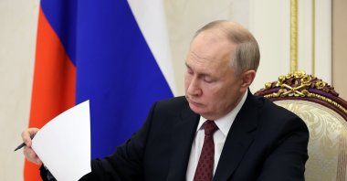 Russian President Vladimir Putin holds the annual meeting of the Presidential Council for Civil Society and Human Rights, via videoconference, Moscow, Russia, Dec. 4, 2024.  (EPA Photo)