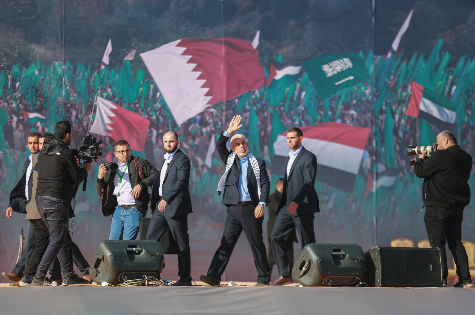 Yahya Sinwar, Hamas&#039; leader in Gaza, takes part in a rally in Gaza, Palestine, Dec. 14, 2022. (DPA Photo)