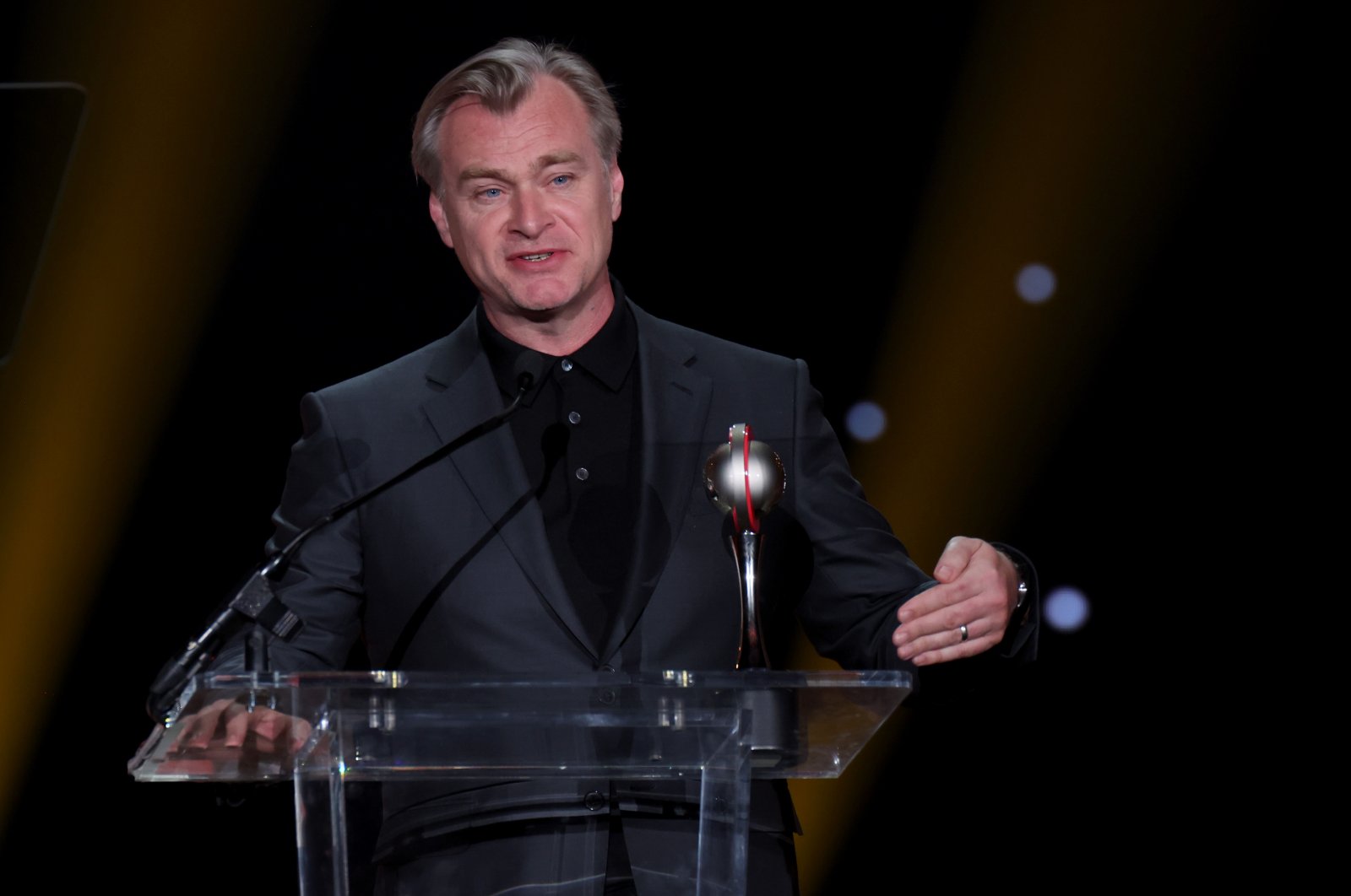 Christopher Nolan received the National Association of Theatre Owners&#039; Spirit of the Industry Award at the CinemaCon Big Screen Achievement Awards, Las Vegas, Nevada, U.S. April, 27, 2023. (Getty Images Photo)